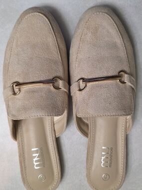 Musshoe Beige Suede Slip-On Loafers with Gold Hardware